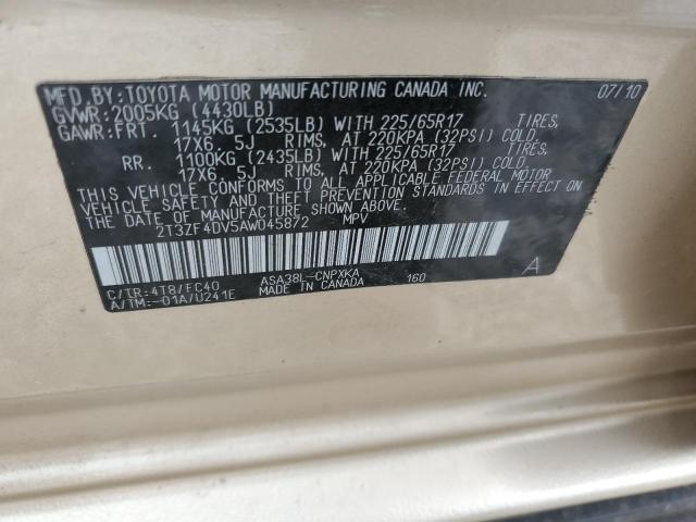Photo 14 from auction – 2010 TOYOTA RAV4 with VIN 2T3ZF4DV5AW045872