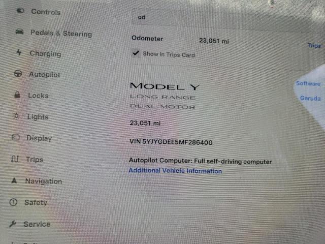 Photo 9 from auction – 2021 TESLA MODEL Y with VIN 5YJYGDEE5MF286400