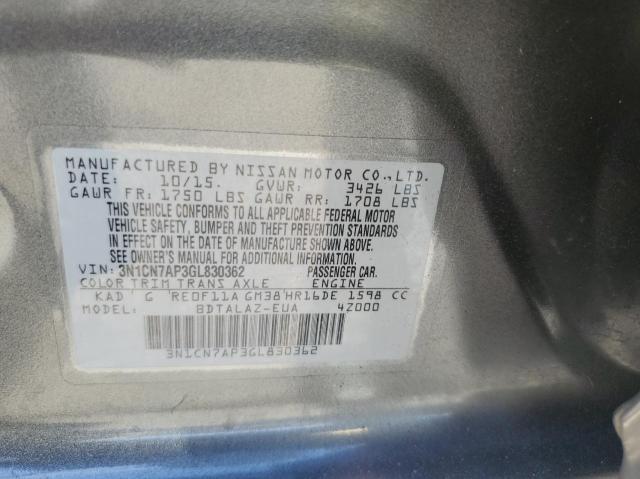 صورة رقم 10 من المزاد - 2016 NISSAN VERSA S مع VIN 3N1CN7AP3GL830362