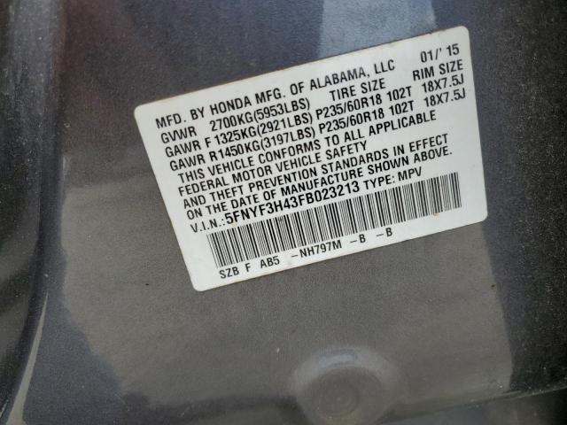 Photo 14 from auction – 2015 HONDA PILOT EX with VIN 5FNYF3H43FB023213