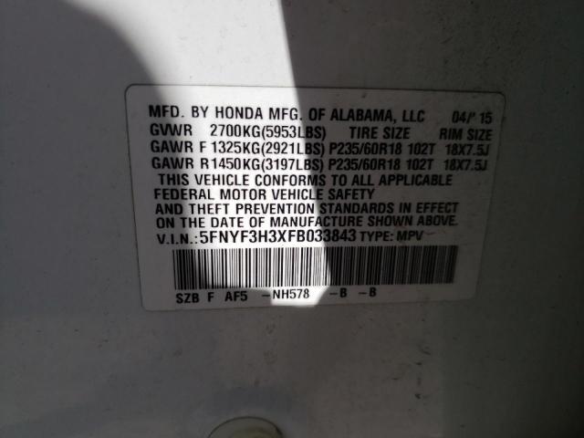 Photo 14 from auction – 2015 HONDA PILOT SE with VIN 5FNYF3H3XFB033843