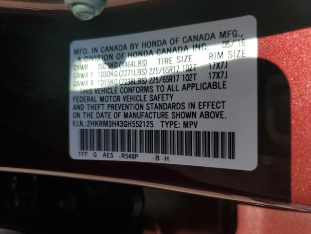 Photo 14 from auction – 2016 HONDA CR-V SE with VIN 2HKRM3H43GH552125