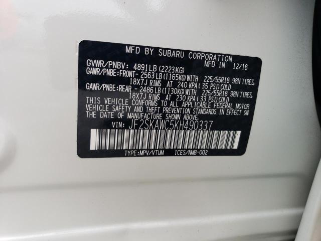 Photo 14 from auction – 2019 SUBARU FORESTER T with VIN JF2SKAWC5KH490337