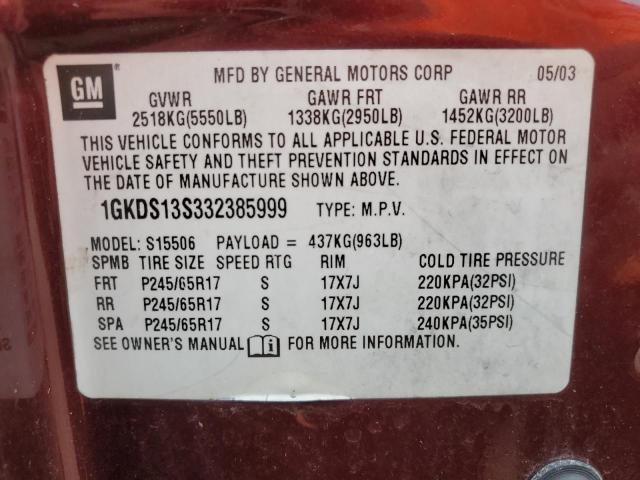 Photo 14 from auction – 2003 GMC ENVOY with VIN 1GKDS13S332385999