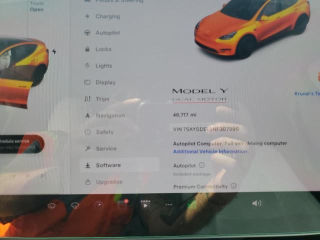 Photo 9 from auction – 2022 TESLA MODEL Y with VIN 7SAYGDEF5NF307890
