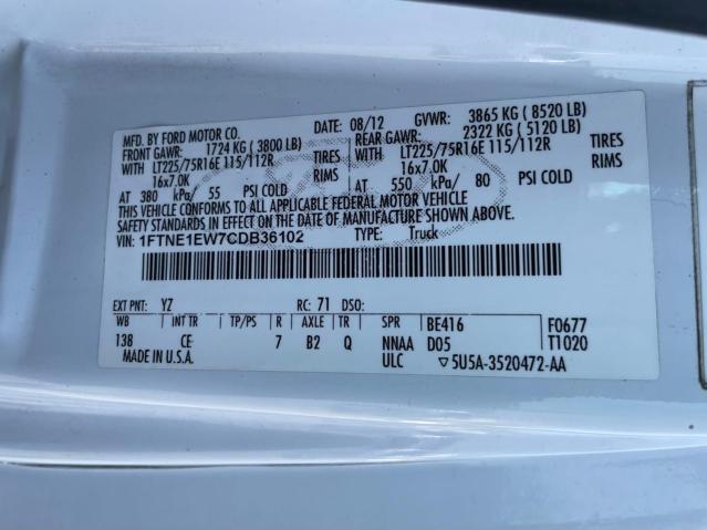 Photo 10 from auction – 2012 FORD ECONOLINE with VIN 1FTNE1EW7CDB36102