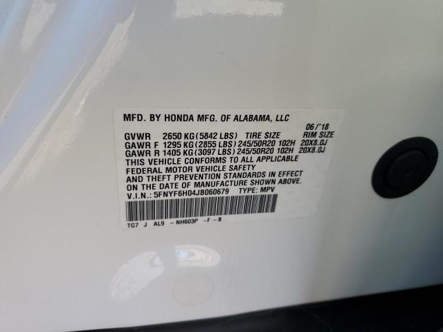 Photo 14 from auction – 2018 HONDA PILOT ELIT with VIN 5FNYF6H04JB060679