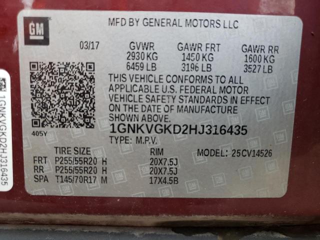 Photo 14 from auction – 2017 CHEVROLET TRAVERSE L with VIN 1GNKVGKD2HJ316435
