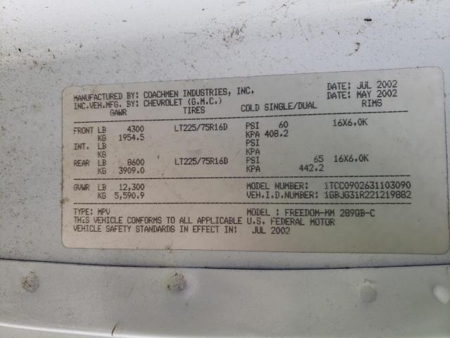 Photo 10 from auction – 2002 CHEVROLET EXPRESS G3 with VIN 1GBJG31R221219882