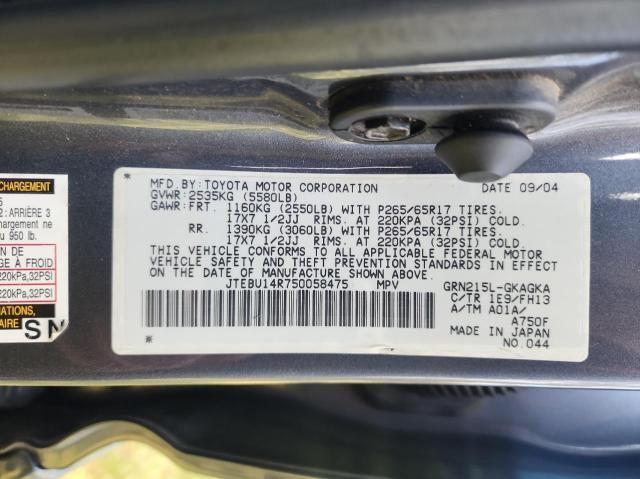 Photo 10 from auction – 2005 TOYOTA 4RUNNER SR with VIN JTEBU14R750058475