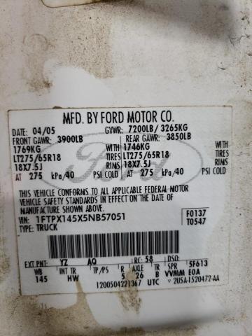 Photo 14 from auction – 2005 FORD F150 with VIN 1FTPX145X5NB57051
