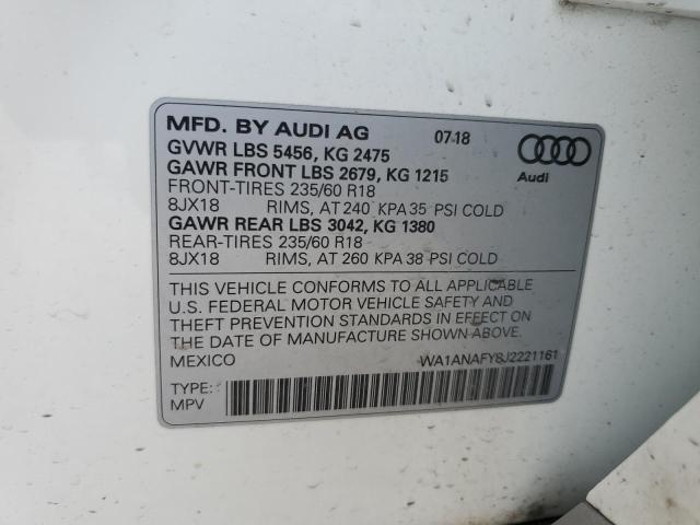 Photo 14 from auction – 2018 AUDI Q5 PREMIUM with VIN WA1ANAFY8J2221161