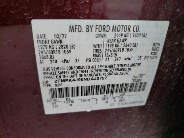 Foto 14 de la subasta – 2022 FORD EDGE SEL con VIN 2FMPK4J95NBA40797