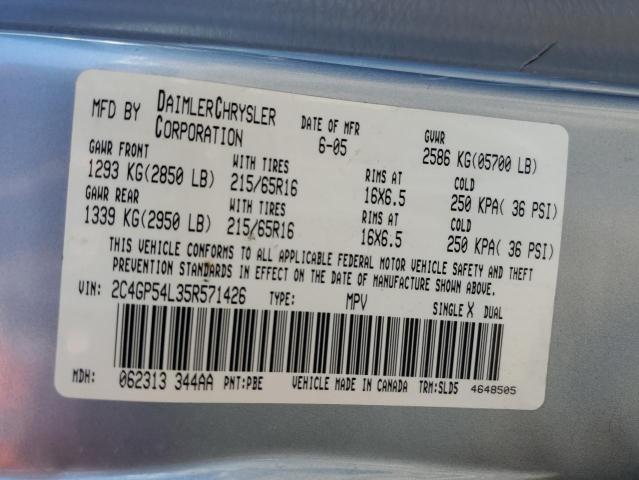Photo 14 from auction – 2005 CHRYSLER TOWN & COU with VIN 2C4GP54L35R571426