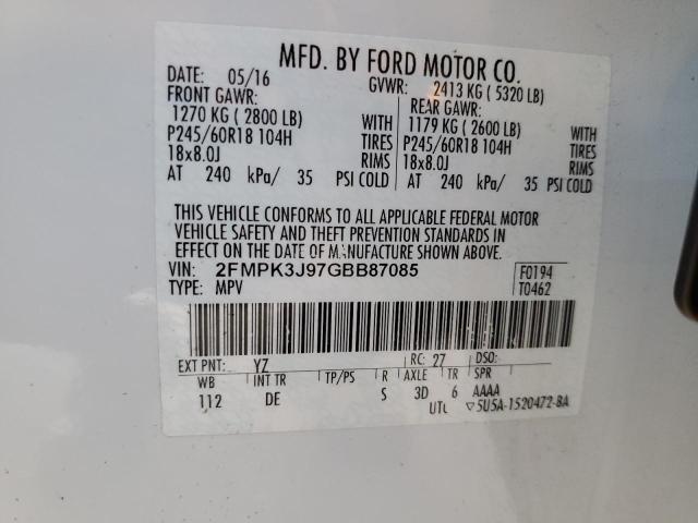 Photo 14 from auction – 2016 FORD EDGE SEL with VIN 2FMPK3J97GBB87085