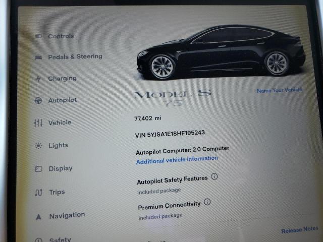 Photo 9 from auction – 2017 TESLA MODEL S with VIN 5YJSA1E18HF195243