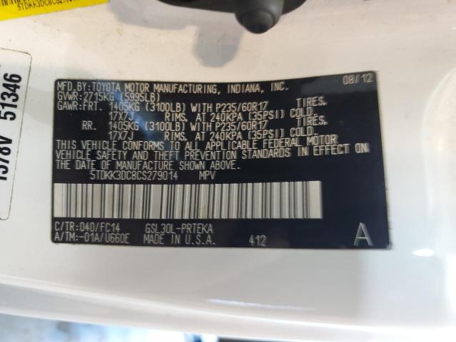 Zdjęcie 14 z aukcji – 2012 TOYOTA SIENNA LE z VIN 5TDKK3DC8CS279014