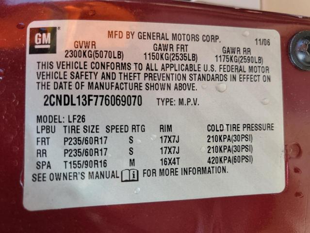 Photo 14 from auction – 2007 CHEVROLET EQUINOX LS with VIN 2CNDL13F776069070