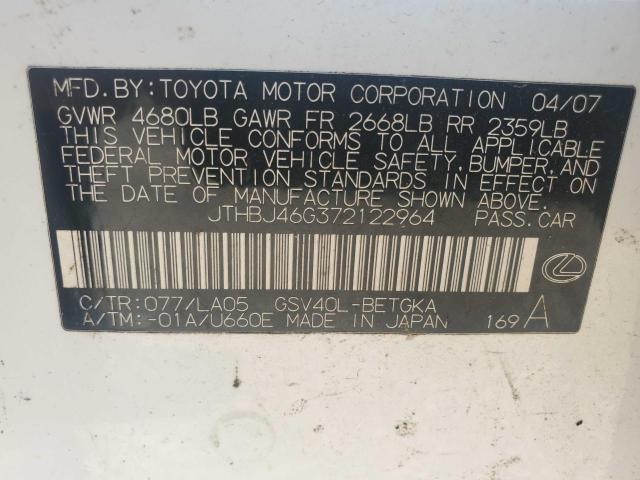 Photo 10 from auction – 2007 LEXUS ES 350 with VIN JTHBJ46G372122964