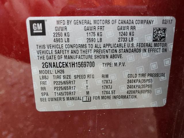 Photo 14 from auction – 2017 CHEVROLET EQUINOX LT with VIN 2GNALCEK1H1569700