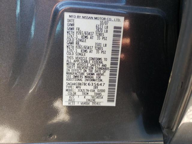 Photo 14 from auction – 2008 NISSAN PATHFINDER with VIN 5N1AR18B78C635647