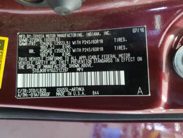 Photo 14 from auction – 2016 TOYOTA HIGHLANDER with VIN 5TDJKRFH1GS312397