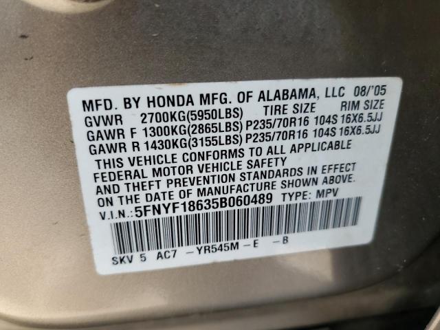 Photo 14 from auction – 2005 HONDA PILOT EXL with VIN 5FNYF18635B060489