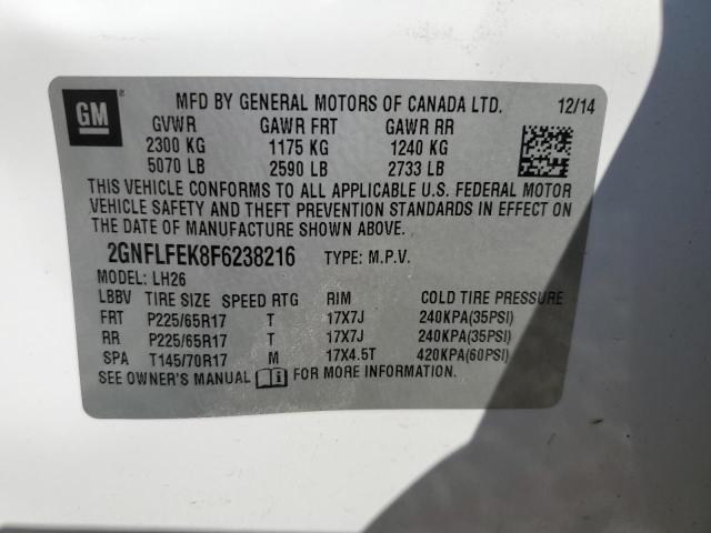 Photo 14 from auction – 2015 CHEVROLET EQUINOX LT with VIN 2GNFLFEK8F6238216