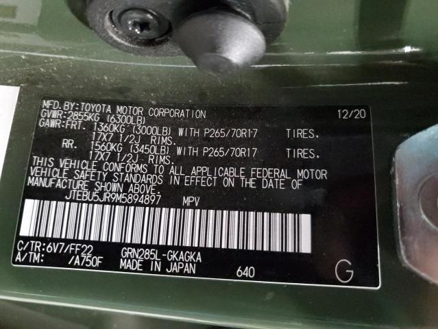 Photo 14 from auction – 2021 TOYOTA 4RUNNER SR with VIN JTEBU5JR9M5894897
