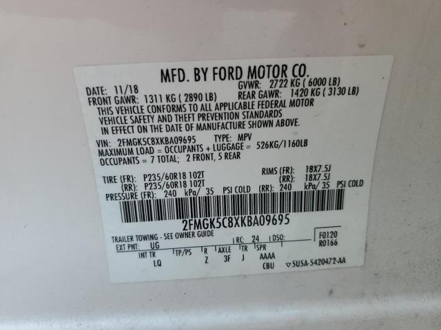 Photo 14 from auction – 2019 FORD FLEX SEL with VIN 2FMGK5C8XKBA09695