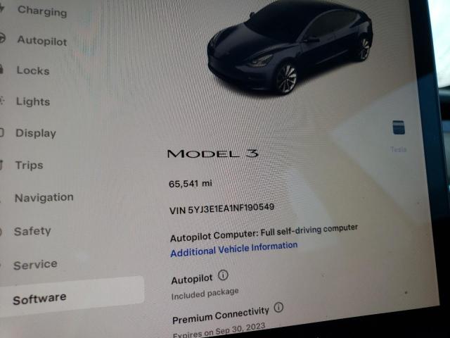 Photo 9 from auction – 2022 TESLA MODEL 3 with VIN 5YJ3E1EA1NF190549