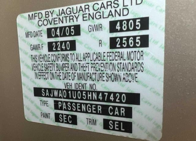 Photo 10 from auction – 2005 JAGUAR S-TYPE 4.2 with VIN SAJWA01U05HHN484