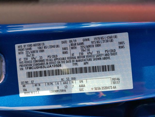 Photo 14 from auction – 2020 FORD ESCAPE SEL with VIN 1FMCU0H63LUA10508