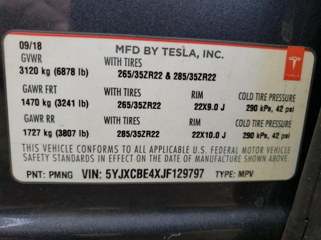 Photo 14 from auction – 2018 TESLA MODEL X with VIN 5YJXCBE4XJF129797