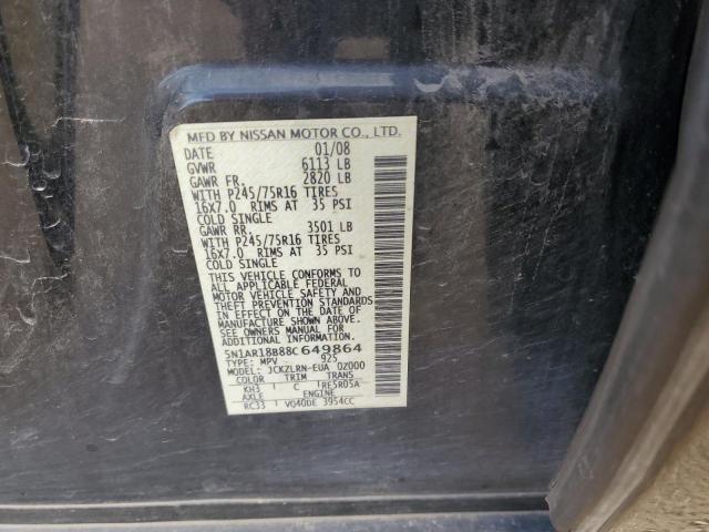 Photo 14 from auction – 2008 NISSAN PATHFINDER with VIN 5N1AR18B88C649864