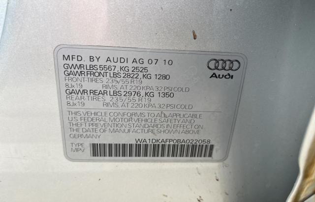 Photo 10 from auction – 2011 AUDI Q5 PREMIUM with VIN WA1DKAFP0BA022058