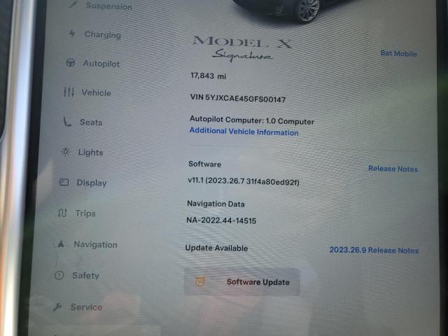 Photo 9 from auction – 2016 TESLA MODEL X with VIN 5YJXCAE45GFS00147