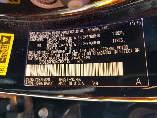 Photo 14 from auction – 2019 TOYOTA HIGHLANDER with VIN 5TDZZRFH2KS368145