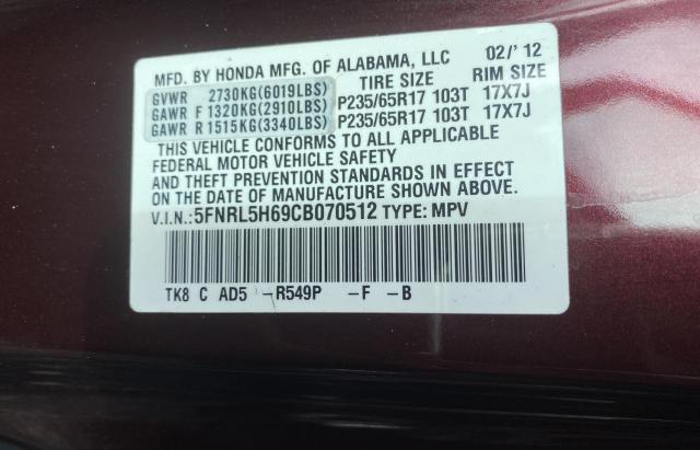 Photo 10 from auction – 2012 HONDA ODYSSEY EX with VIN 5FNRL5H69CB070512