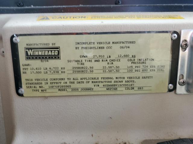 Photo 10 from auction – 2005 FREIGHTLINER CHASSIS X with VIN 4UZAAHBV15CU95187