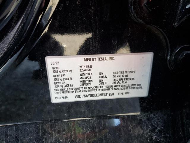 Photo 14 from auction – 2022 TESLA MODEL Y with VIN 7SAYGDEE3NF481920