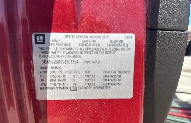 Photo 10 from auction – 2009 GMC ACADIA SLT with VIN 1GKEV23D99J201294