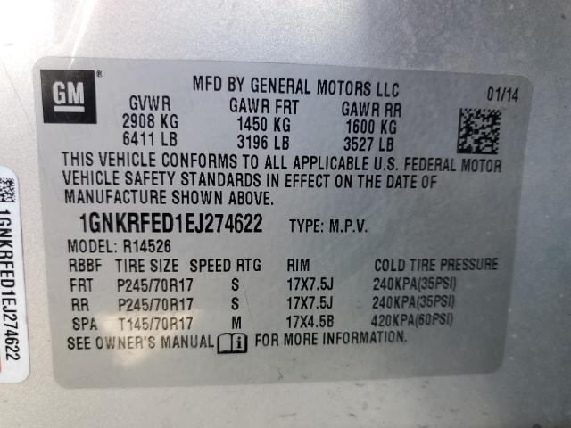Photo 14 from auction – 2014 CHEVROLET TRAVERSE L with VIN 1GNKRFED1EJ274622
