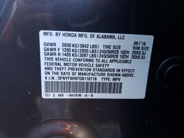 Photo 14 from auction – 2016 HONDA PILOT TOUR with VIN 5FNYF6H97GB116718