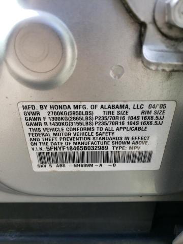 Photo 14 from auction – 2005 HONDA PILOT EX with VIN 5FNYF18465B032989