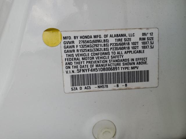 Photo 14 from auction – 2013 HONDA PILOT EXL with VIN 5FNYF4H51DB006891