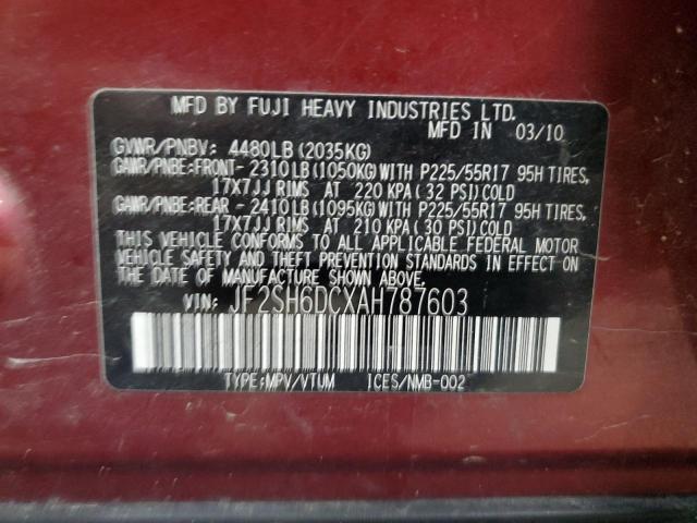 Photo 14 from auction – 2010 SUBARU FORESTER 2 with VIN JF2SH6DCXAH787603