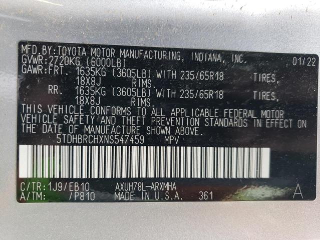 Photo 14 from auction – 2022 TOYOTA HIGHLANDER with VIN 5TDHBRCHXNS547459