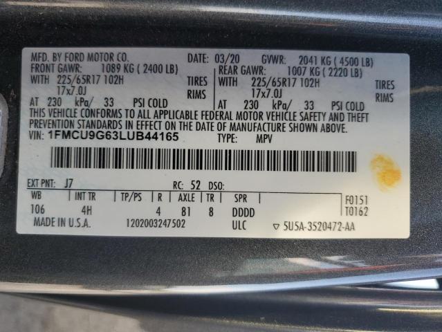 Photo 14 from auction – 2020 FORD ESCAPE SE with VIN 1FMCU9G63LUB44165