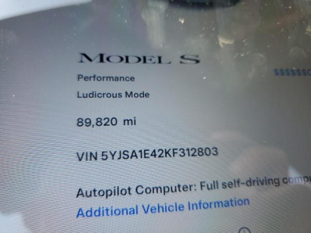 Photo 9 from auction – 2019 TESLA MODEL S with VIN 5YJSA1E42KF312803